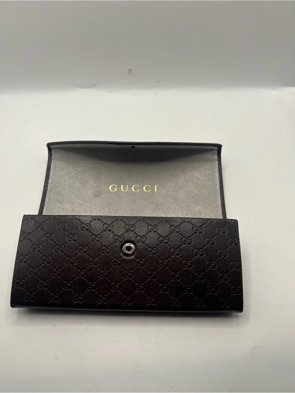 Gucci Brown  Embossed GG Leather Long Envelope sunglasses case